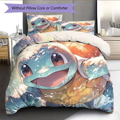 Pościel z Wzorem Squirtle Dekoracja Domu Prezent Urodzinowy (1 * poszwa na kołdrę + 2 * poszewki na poduszki, bez rdzenia)