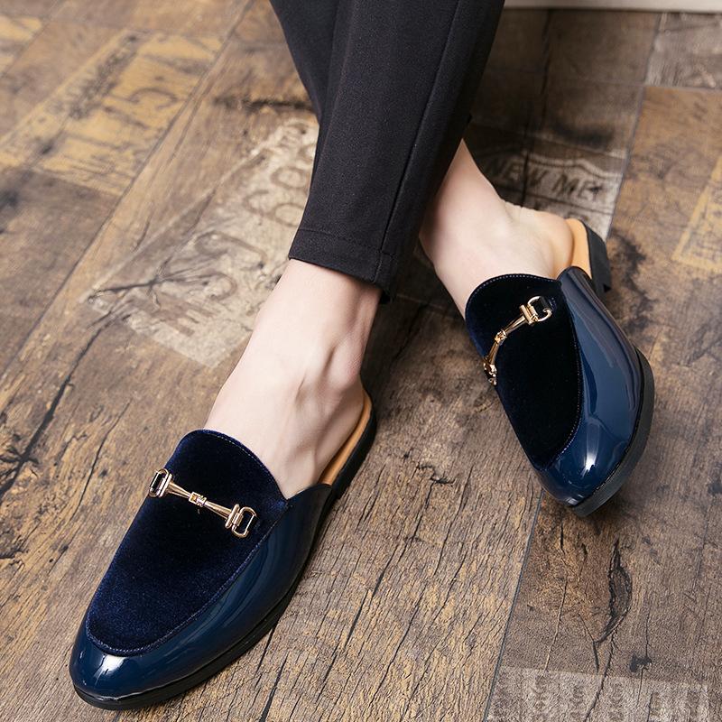 New Heelless Slippers Men'S Leather Shoes Men'S Sandals One Pedal