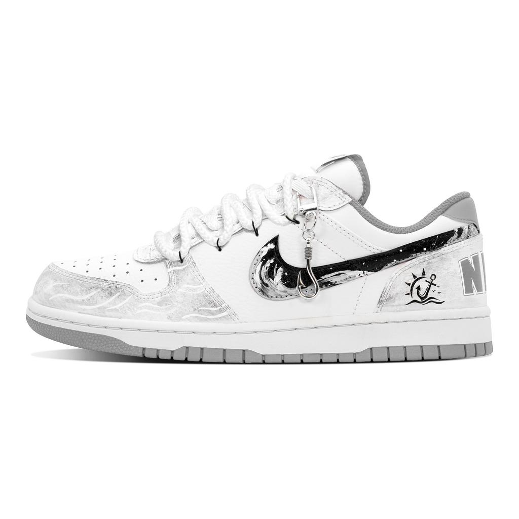 Nike Big DEER Nautical Era Leather Abrasion Resistant Slip Resistant Low top Skateboard Shoes Men's White Gray 355152-106(Team84-)