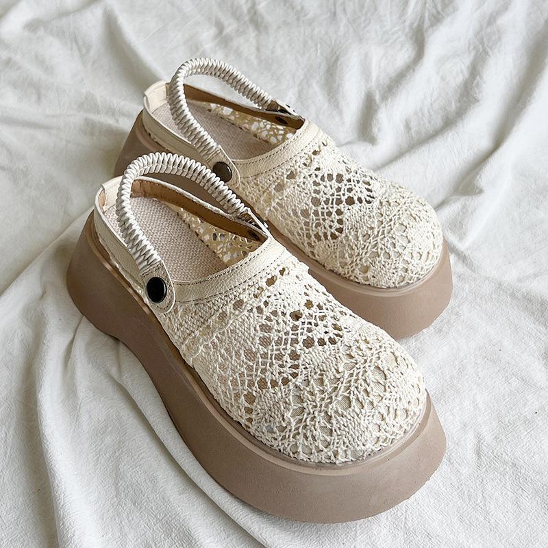 Thick Soled Half Toe Sandals for Women Wearing Two In 2024 Summer, Popular New Style with Hollowed Out Mesh and Skirt, Commuting Sandals