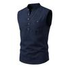 Ärmelloses Henley-Hemd für Herren aus Leinenmischung mit Brusttasche, Mehrfarbig, Lässiges Sommer-Tanktop