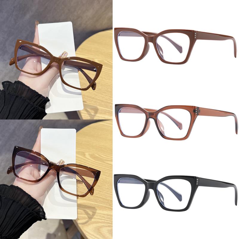 3pcs Sets Square Fashion Cat Eye Glasses Frame  Women Men New Oversized Brand Eyeglasses Anti Blue Light Flat Mirror Unisex
