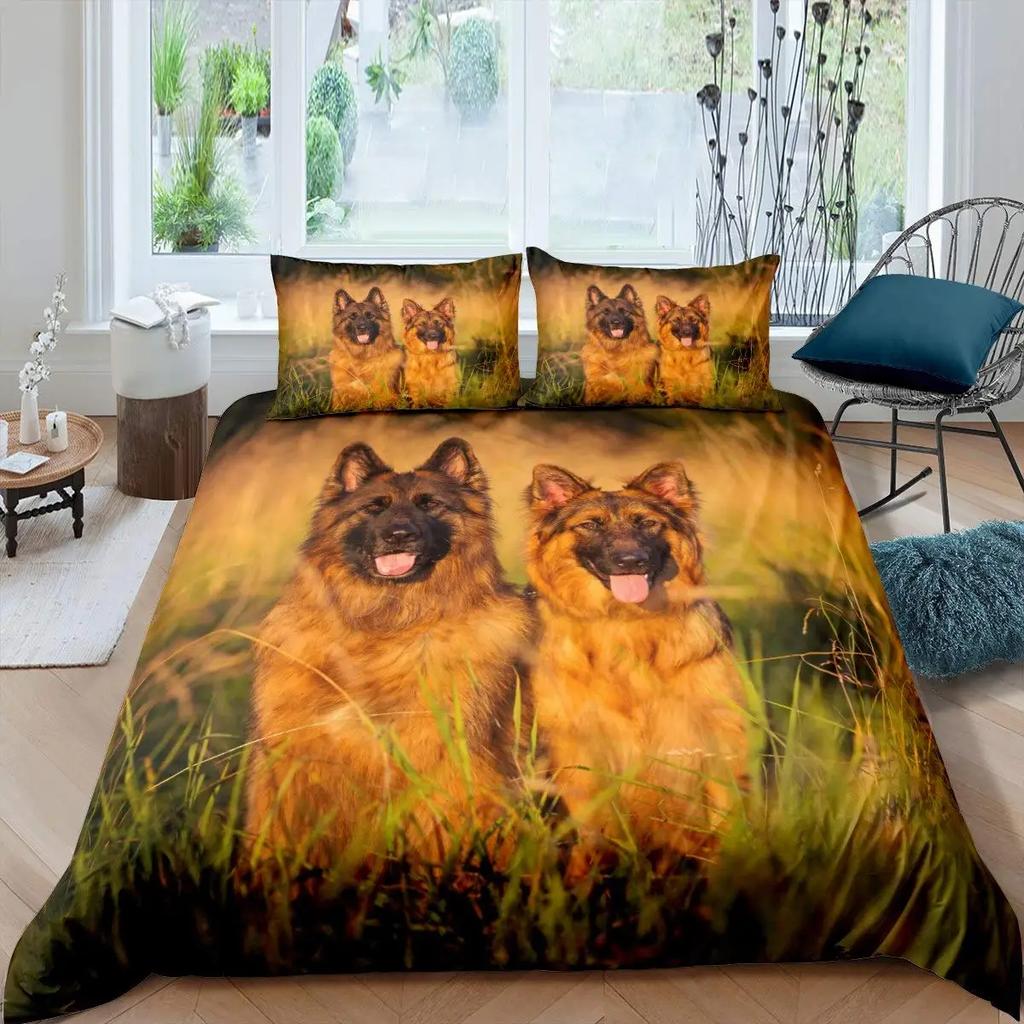 German Shepherd Duvet Cover Set 3D German Shepherd Puppy Print Bedding Set For Boys Girls Pet Animal Theme Comforter Cover
