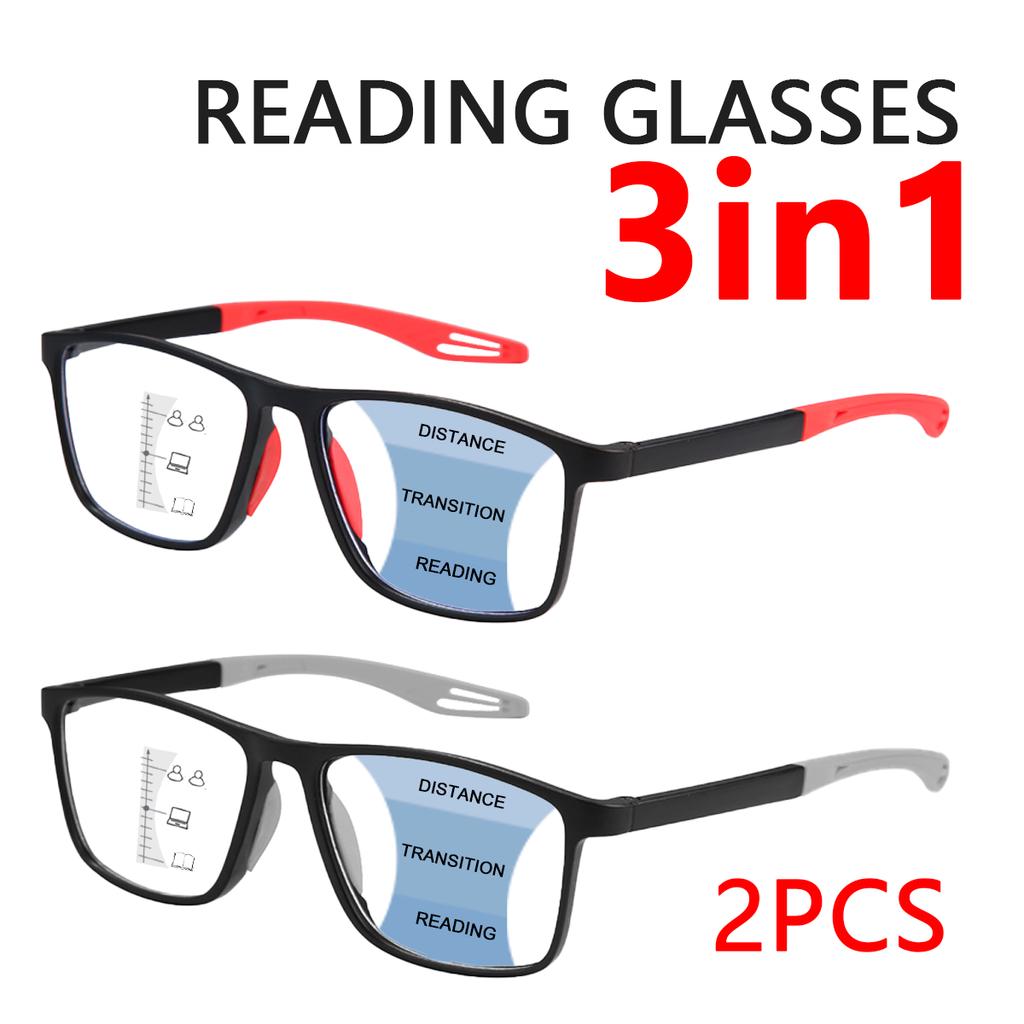 2pcs Progressive Multifocal Reading Glasses for Women and Men Anti-Blue Light Bifocal Presbyopia Eyeglasses +100 To +400