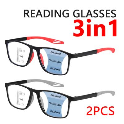 2pcs Progressive Multifocal Reading Glasses for Women and Men Anti-Blue Light Bifocal Presbyopia Eyeglasses +100 To +400