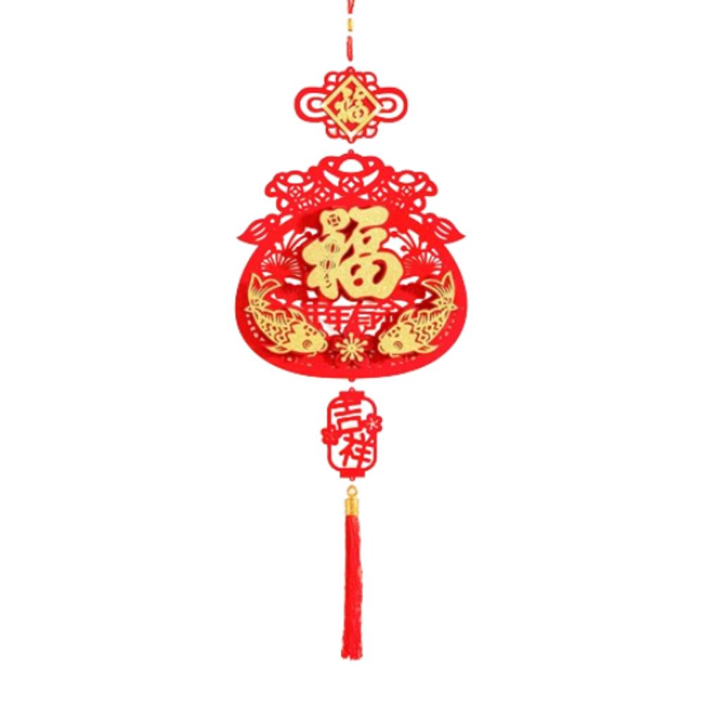 Red Chinese Lucky Character Pendants Flocking Spring Festival Hanging Decoration  Party Supplies