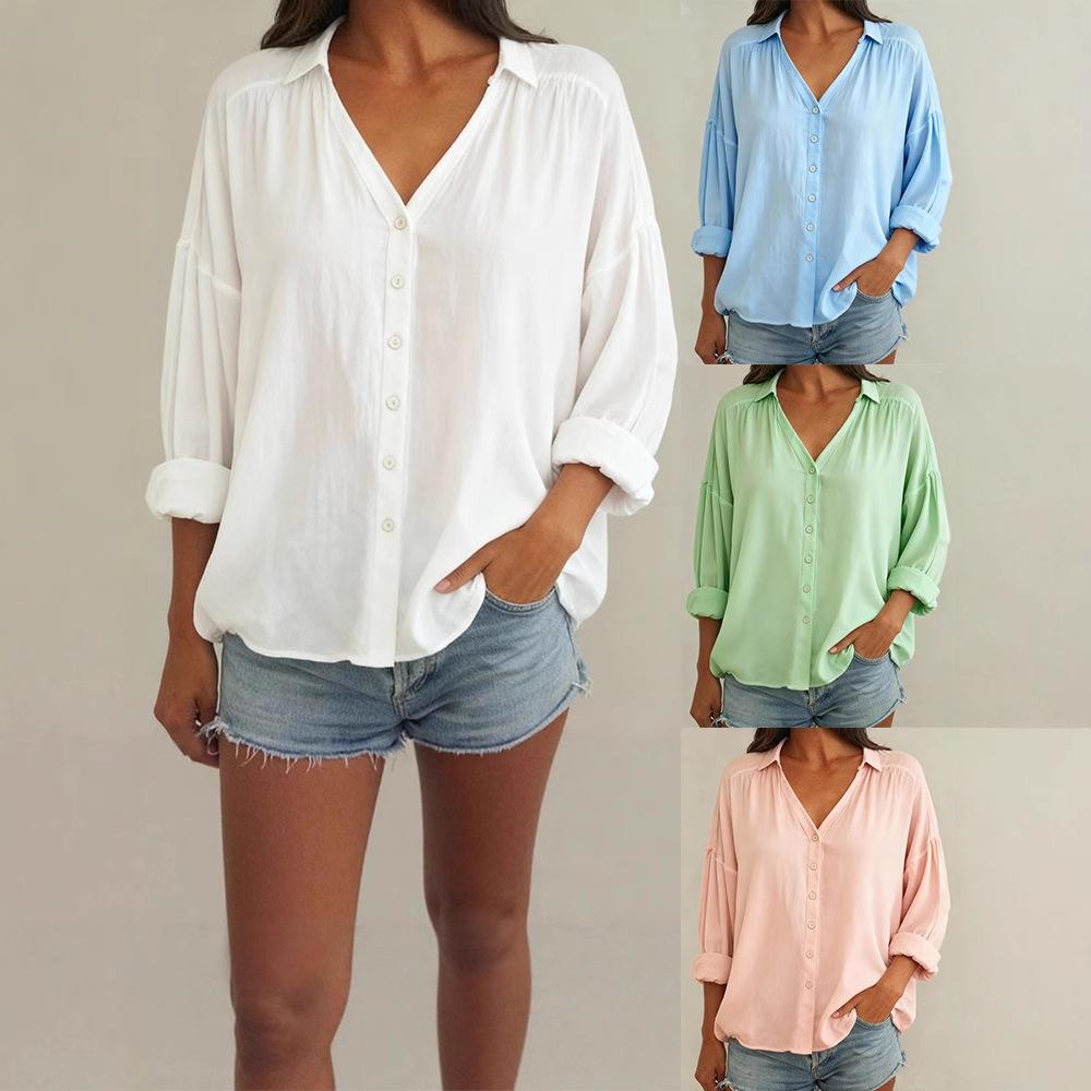 2025 Nový dámský ležérní košilový límec s dlouhým rukávem, běžný kardigan, vícebarevná dámská košile