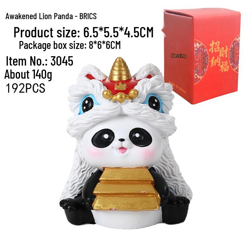 Panda Lion Dance Resin Figurine: Cute Home or Office Decor
