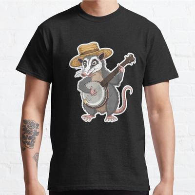 Herrenmode Lässig Kurzarm Lustige Cartoon Opossum Banjo spielend T-Shirts Klassische Übergroße T-Shirts