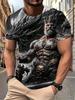 Men'S Graphic T-Shirt Featuring a Fantasy Warrior Design, a Black And Gray Casual Tee with Intricate Armor And Sword Details, Machine Washable, Crew