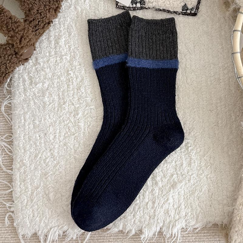 Wool Socks Children'S Stacking Socks Tide Season Warm Color Matching Maillard Retro Velvet Thickened Medium Tube Socks