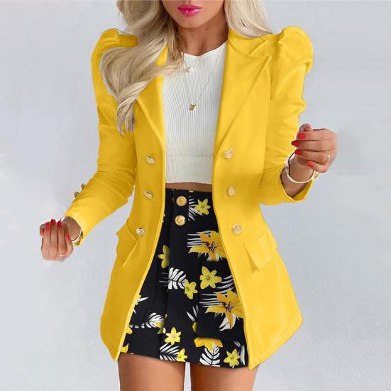 2 Pcs/Set Coat Skirt Set Formal Business Style Plaid Print Turn-down Collar Mid Length Jacket High Waist A-line Mini Skirt Commuting Office Outfit