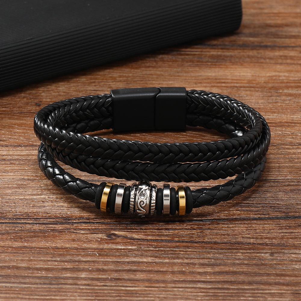 Herren Mehrschichtiges DIY Leder Handgewebtes Armband Retro-Stil