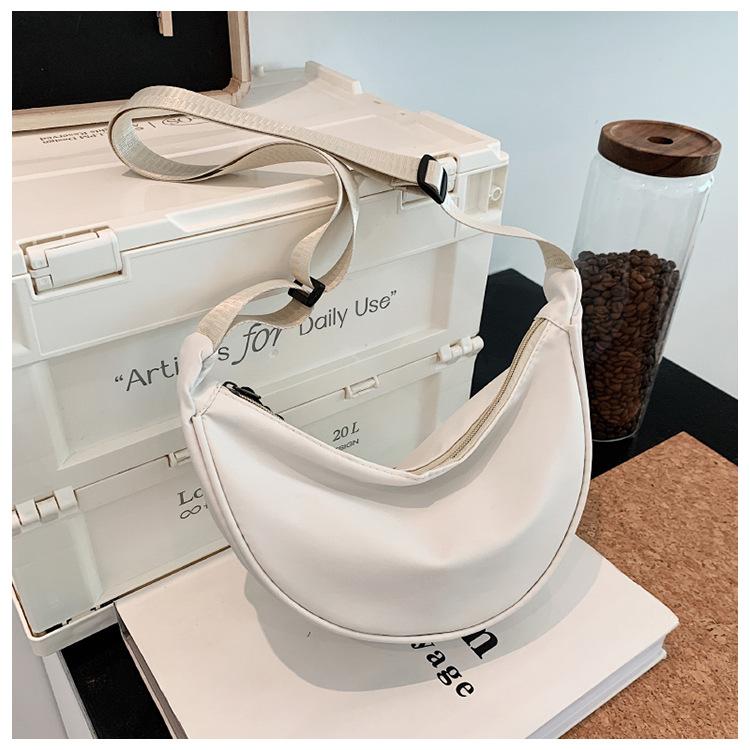 Women Solid Color Zipper Dumpling Bun Bag Leisure Canvas Inclined Shoulder Crossbody Bags Adjustable Band Strap