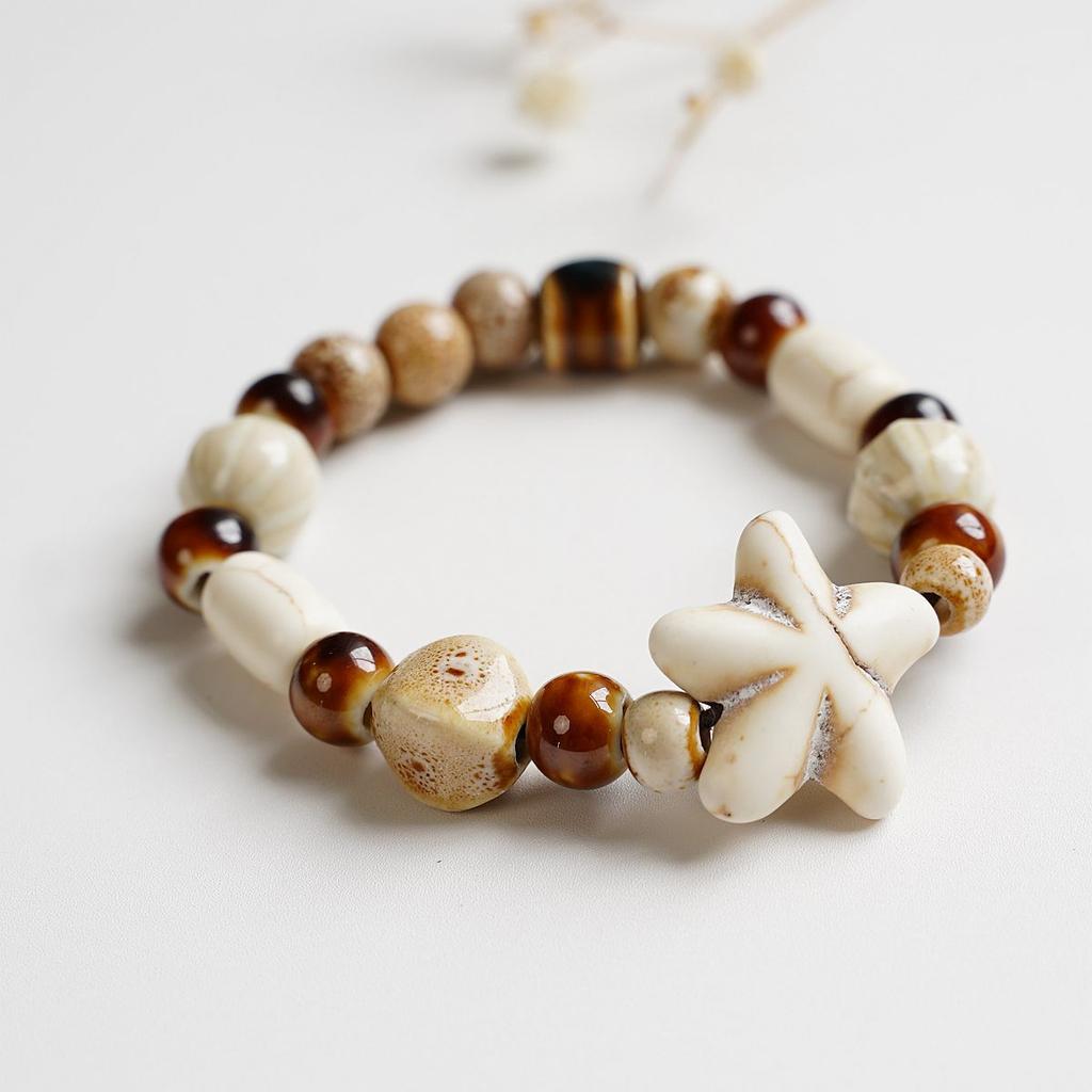 Dunhuang Color Jingdezhen Ceramic Bracelet Original New Chinese Ancient Style Beaded Simple Popular Bracelet Female