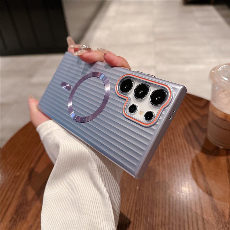 Pro Samsung Galaxy S24 S23 S22 Plus Ultra Vlnitý Pokovený Metalická Barva Magnetický Proti otiskům prstů PC Nárazuvzdorný Protiskluzový Zadní Kryt Pouzdro Skořepina
