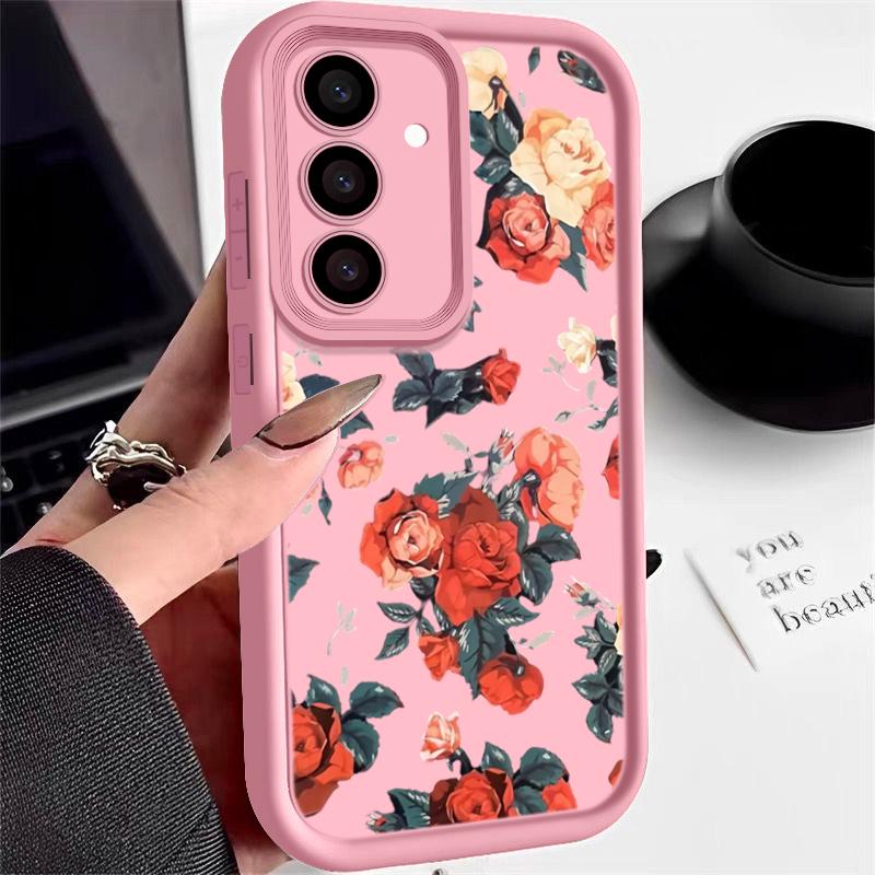 

Винтажный чехол с принтом роз и ударопрочным узором для Samsung S24 FE S23 Ultra S22 A16 A55 A15 A35 A54 A25 A34 A14 Мягкий матовый защитный чехол для объектива из ТПУ Samsung A25 5G
