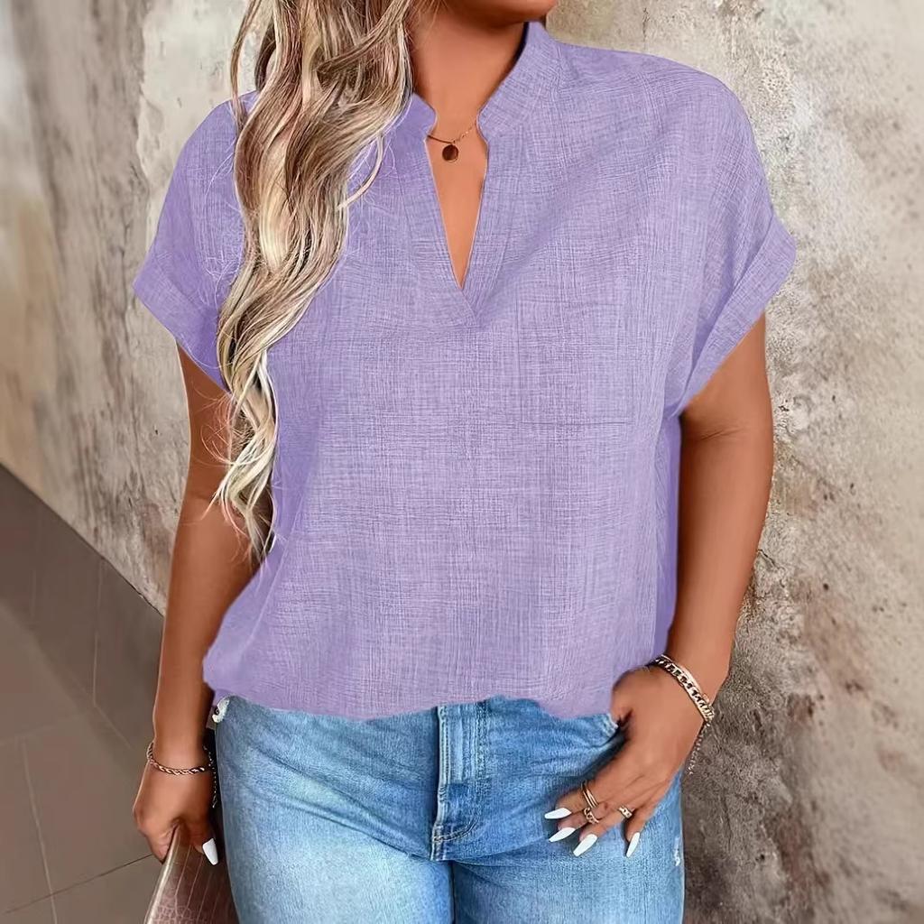 2026 New Women's V-neck Pullover Solid Color Pocket Bat Sleeve Casual Elegant Top for Women