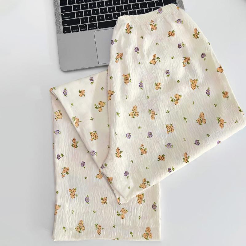 Simple Fashion Flower Print Women's Pajamas Lapel Neck Lace Design Pajamas for Women Harajuku Style Cute Woman Sleepwear