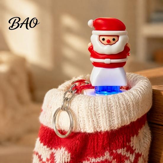 Funny Xmas Gift for Adults Santa Sound Light Keychain, Interactive Glowing Christmas Ornament with Festive Tunes, Claus Fidget Keychain USB-C