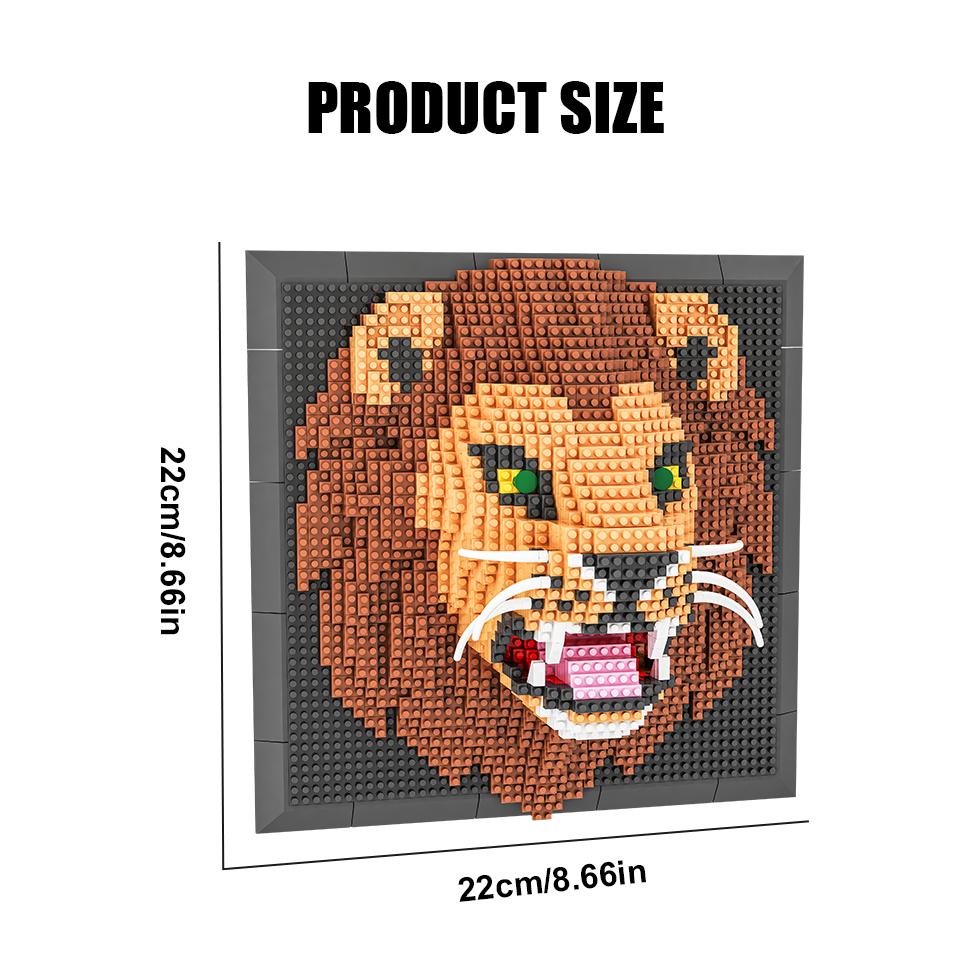 3D Animal Lion Building Blocks Mural Wall Stercopic Painting Model Assemble Bricks Home Decor Toys Gift For Adult