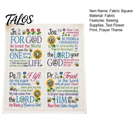 Beginners Crafting Materials 1/2Pcs Prayer Fabric Square, Religious Quilt Square with Text & Flower Sewing Projects Print, DIY Craft for Quilting