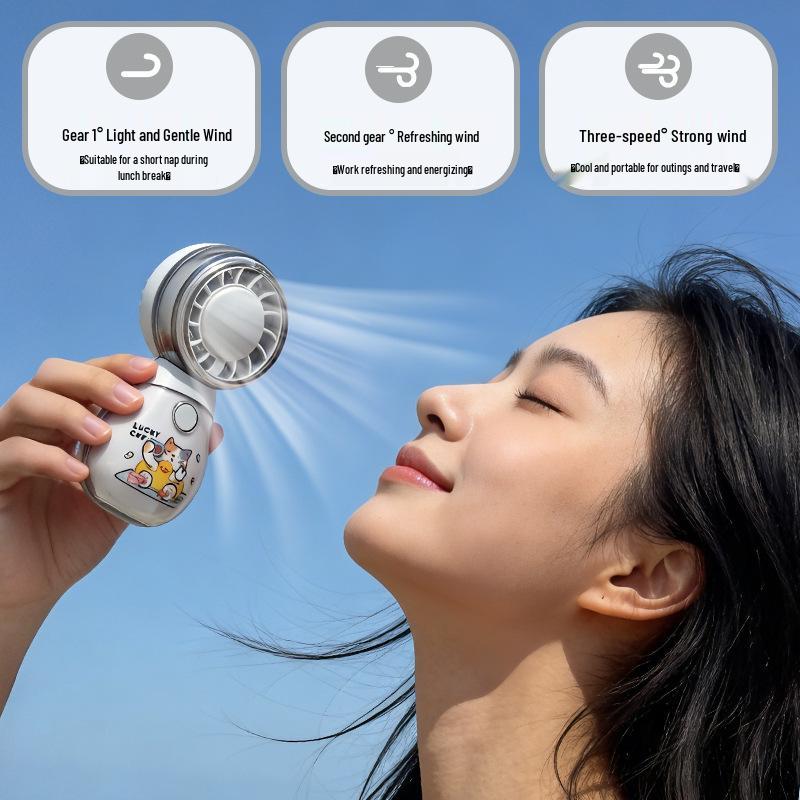 Mini Cartoon Handheld Fan: Lightweight, Portable, USB Rechargeable, 3-Speed for Summer