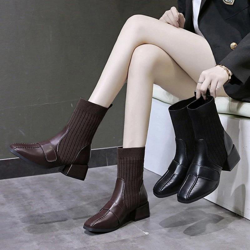 Female Ankle Boots Sock Short for Women Elastic Booties Footwear Comfortable and Elegant on Offer Buffalo London Shoes Platform