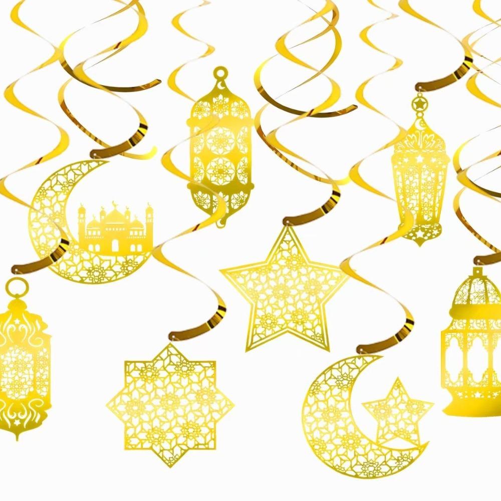 8Pcs Paper Garland Hanging Banner Pendant Star Moon Design Eid Mubarak Banner  Home Decor