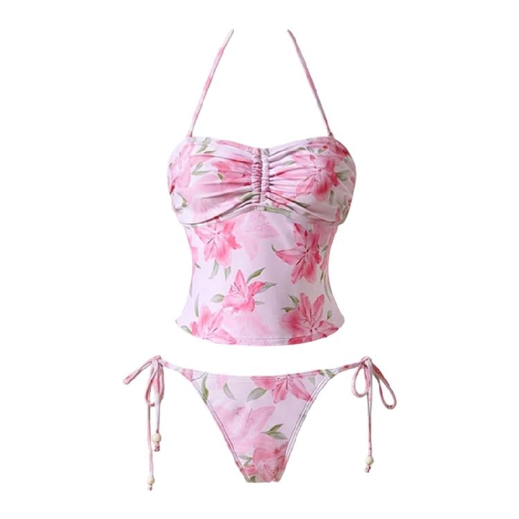 Fashionable Halterneck Style Tankini With Colorful Flower Pattern Ideal For Vacation Wear Top With Matching Bottoms