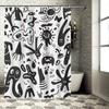 Black White Monster Print Shower Curtain Creative Bathroom Decor for Kids Bathrooms, this product fits well with keywords like