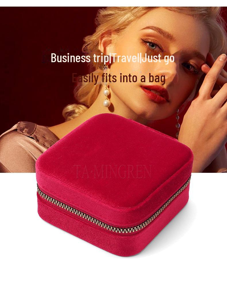 Korean Flannel Jewelry Storage Box with Mirror - Travel-Friendly Organizer for Earrings and Rings