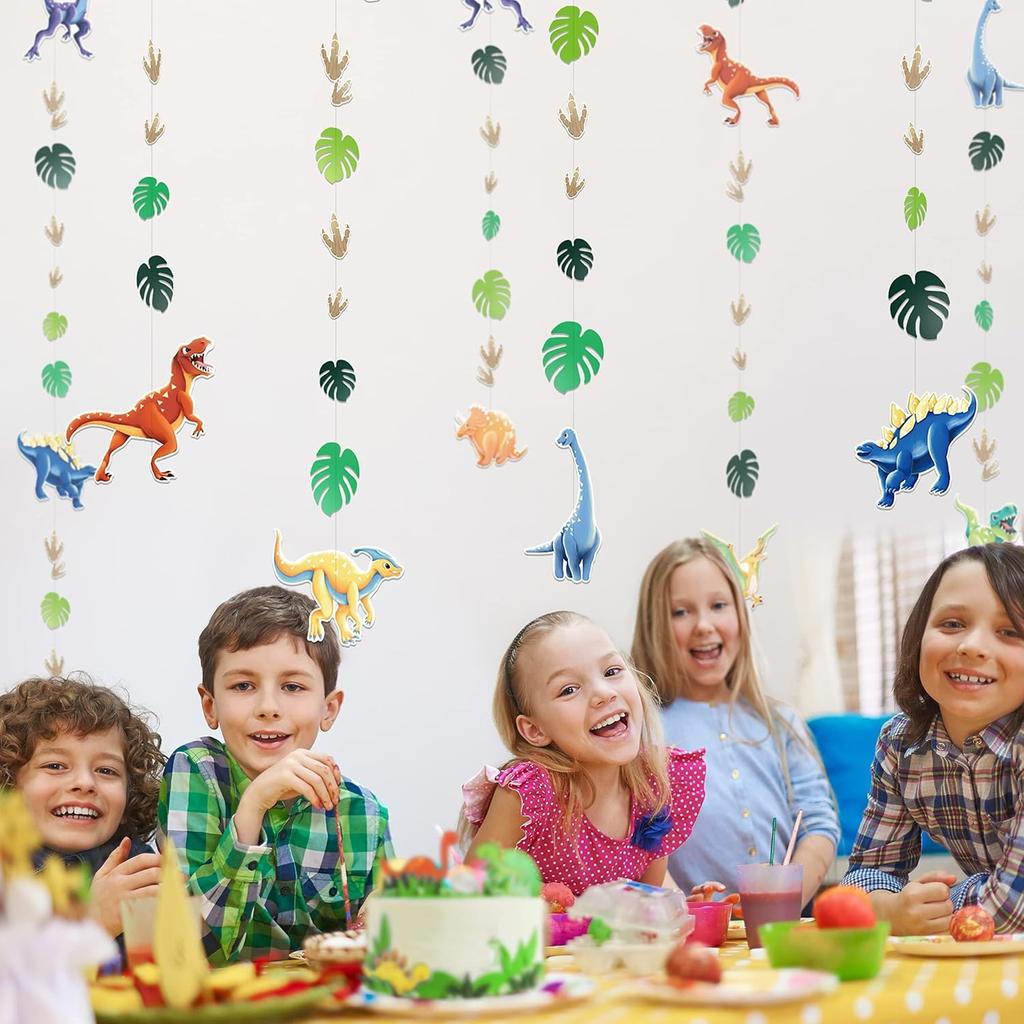 Cheerland Dinosaur Party Decorations Dino Birthday Garland Hanging Jurassic Dinosaur Streamer with Leaves for Boys Bday Party Decor Baby Shower
