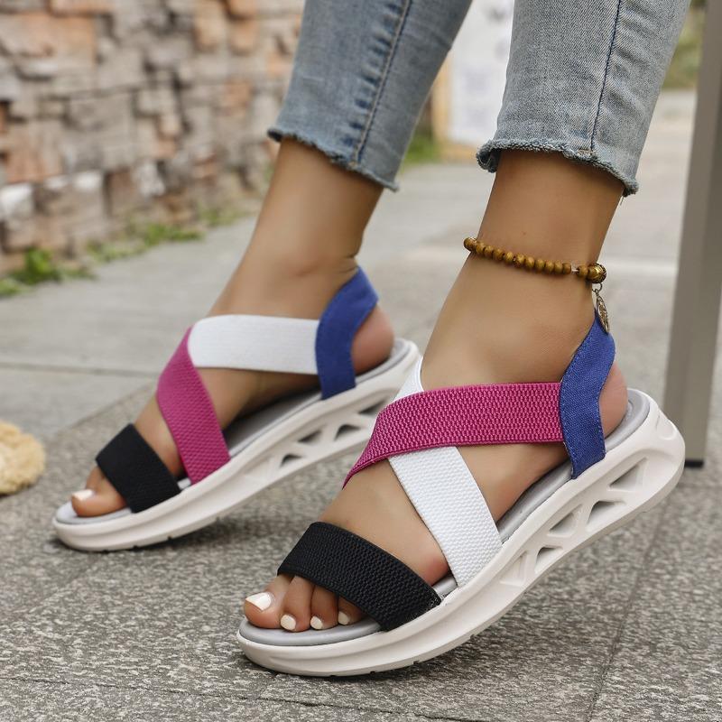 Dámské sandály s elastickým páskem a otevřenou špičkou, s měkkou podrážkou, ležérní letní obuv