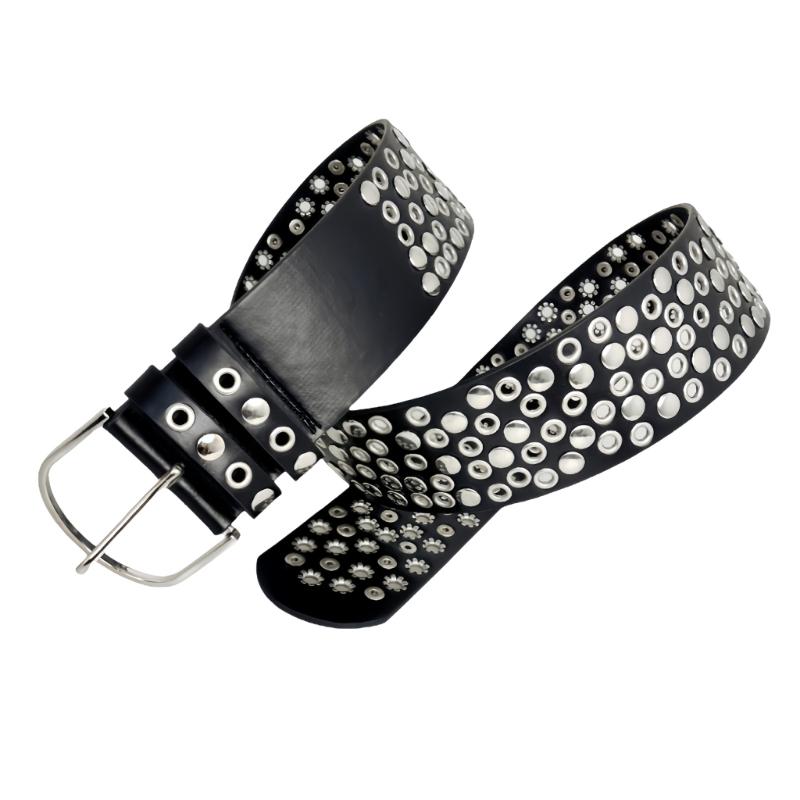 PU Leather Waist Belt with Studded Rivets Adjustable Waist Strap for Casual Outfits Gothic Punk Fashion Accessory