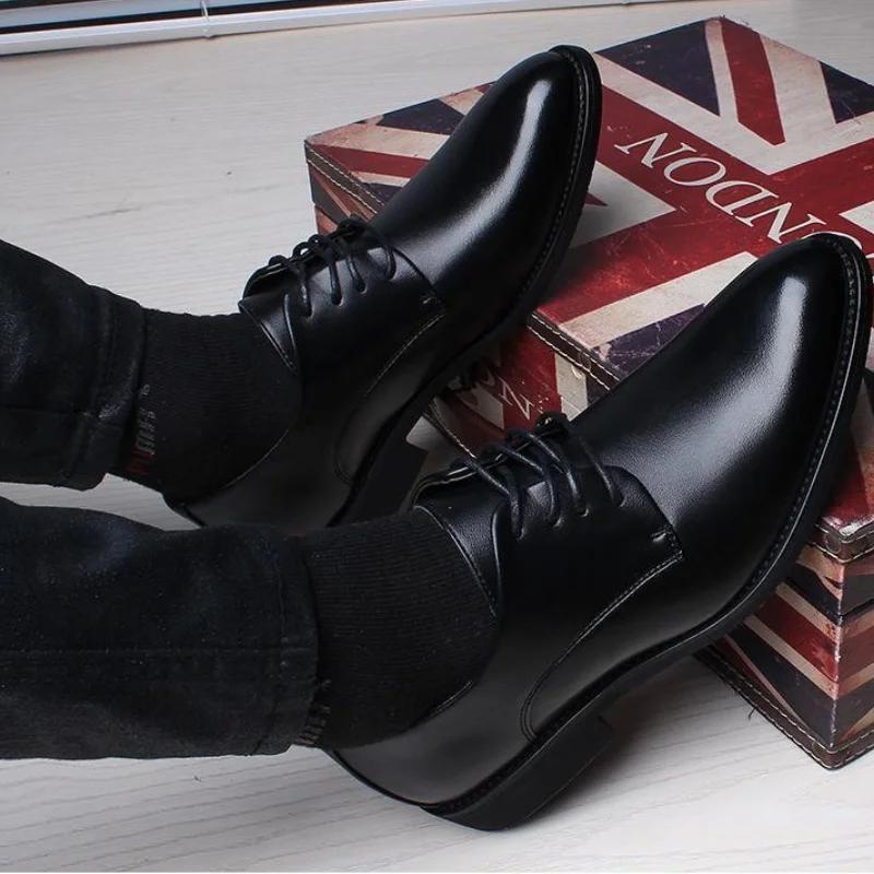 Модная социальная обувь для мужчин Натуральная кожа Гумрукфри Оксфорды Шнуровка Платье — фото 5