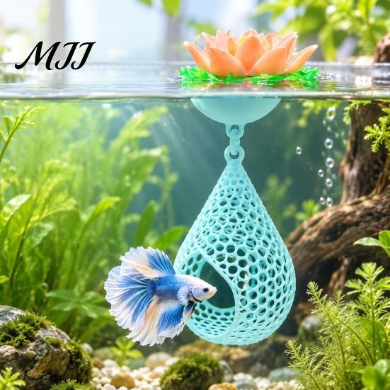Natural Style Tank Decor Floating Lotus Betta Hide, Aquarium Shrimp Cave, Water Drop Hammock, Resting Ornament Spot & Breeding Cave for Fish