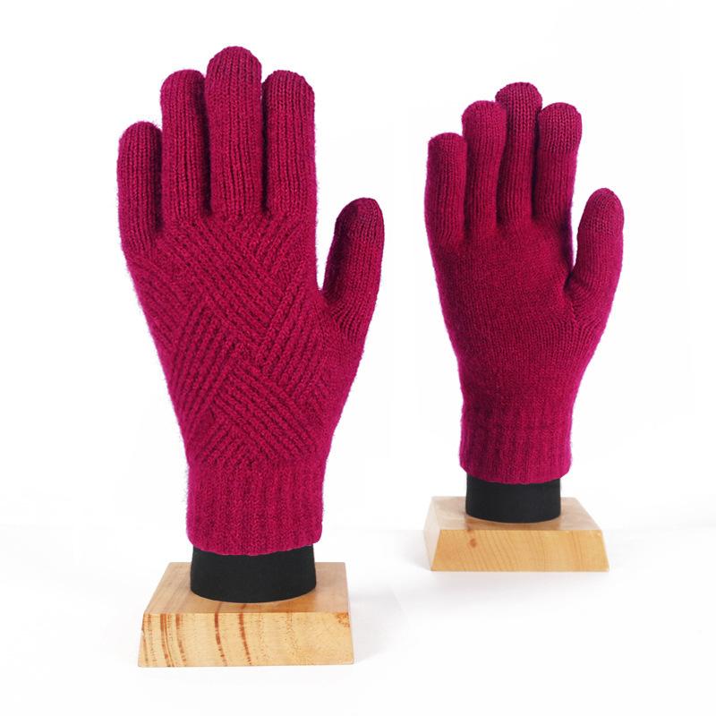 Knitted Ankola Red Gloves Women's Winter Warm and Cold-proof Thickened Solid Color Versatile Cycling Touch Screen Split-finger Gloves