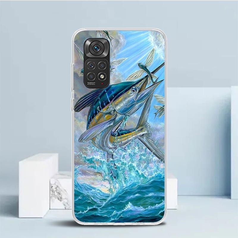 Offshore Angling Fishing Fish Rod Phone Case For Xiaomi Redmi Note 15 14 14S 13 12S 12 Pro Plus 11S 11 11T 11E 10S 10 + Soft TPU
