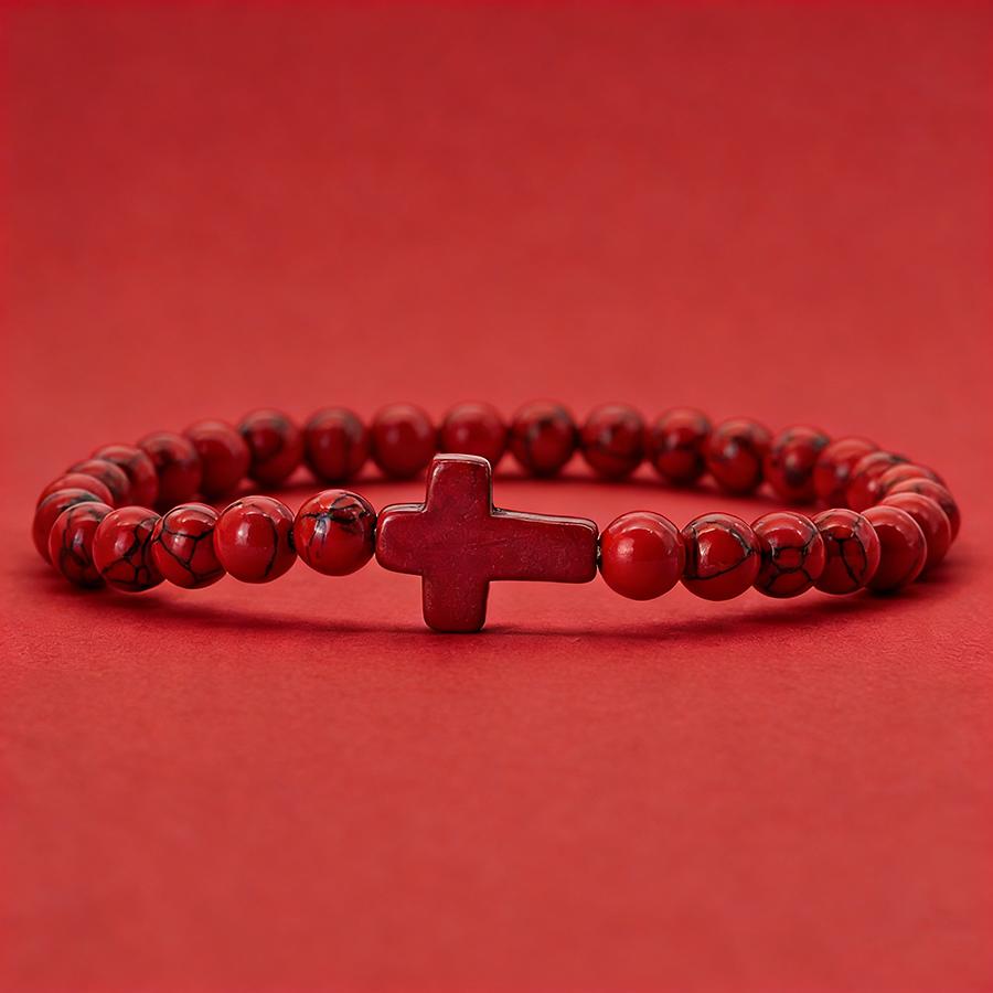 Noter New Cross Beaded Bracelet Women Men 6mm Howlite Stone Prayer Meditation Healing Energy Braslet 4 Colors Options Handmade
