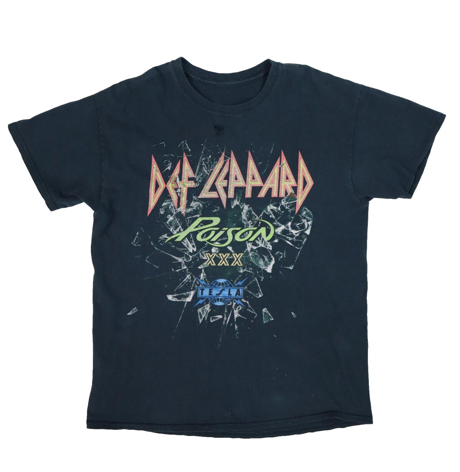 DEF LEPPARD POISON USA Adult Large Black Band 2017 Tour Tee T Shirt DISTRESSED S