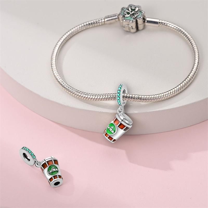 925 Silver Coffee Cake Bread Ice Cream Tea Beer Charms Pendant for 3mm Bracelets DIY Jewelry