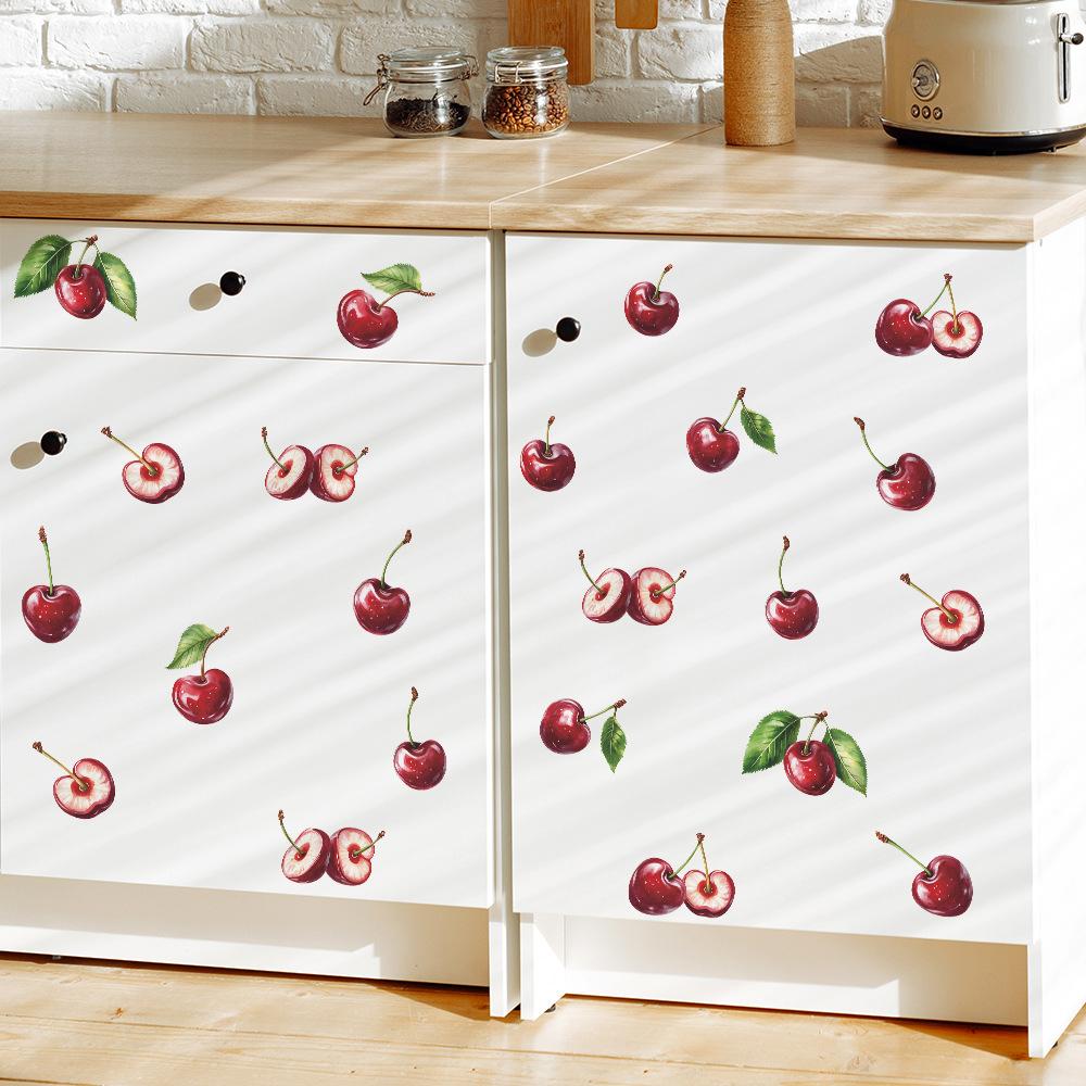 DIY Rote Kirschmalerei Küche Esszimmer Kühlschrankaufkleber Heim-Hintergrund und Wandverschönerungsaufkleber