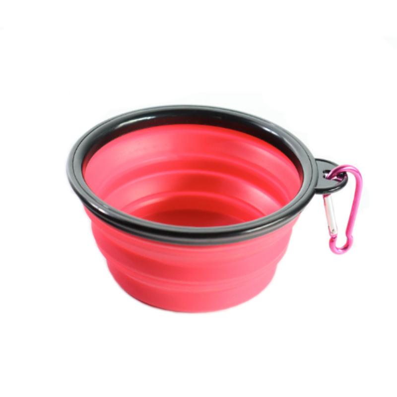 Folding Portable Silicone Dog Feeder Bowl 2-in-1 Pet Dispenser with Carabiner for Outdoor Travel Food And Water Container for Do