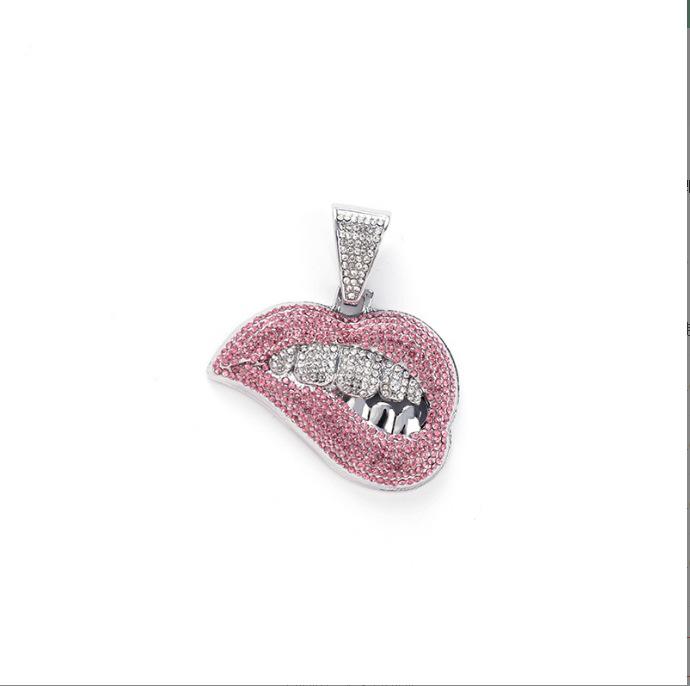Men's Trendy Cuban Chain: Full Diamond Red Lip Pendant Necklace