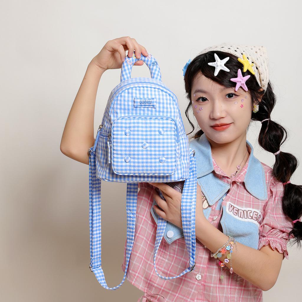 Rucksack im koreanischen Stil Kariert Kleine Schultasche, Lässige und Niedliche Mini-Umhängetasche