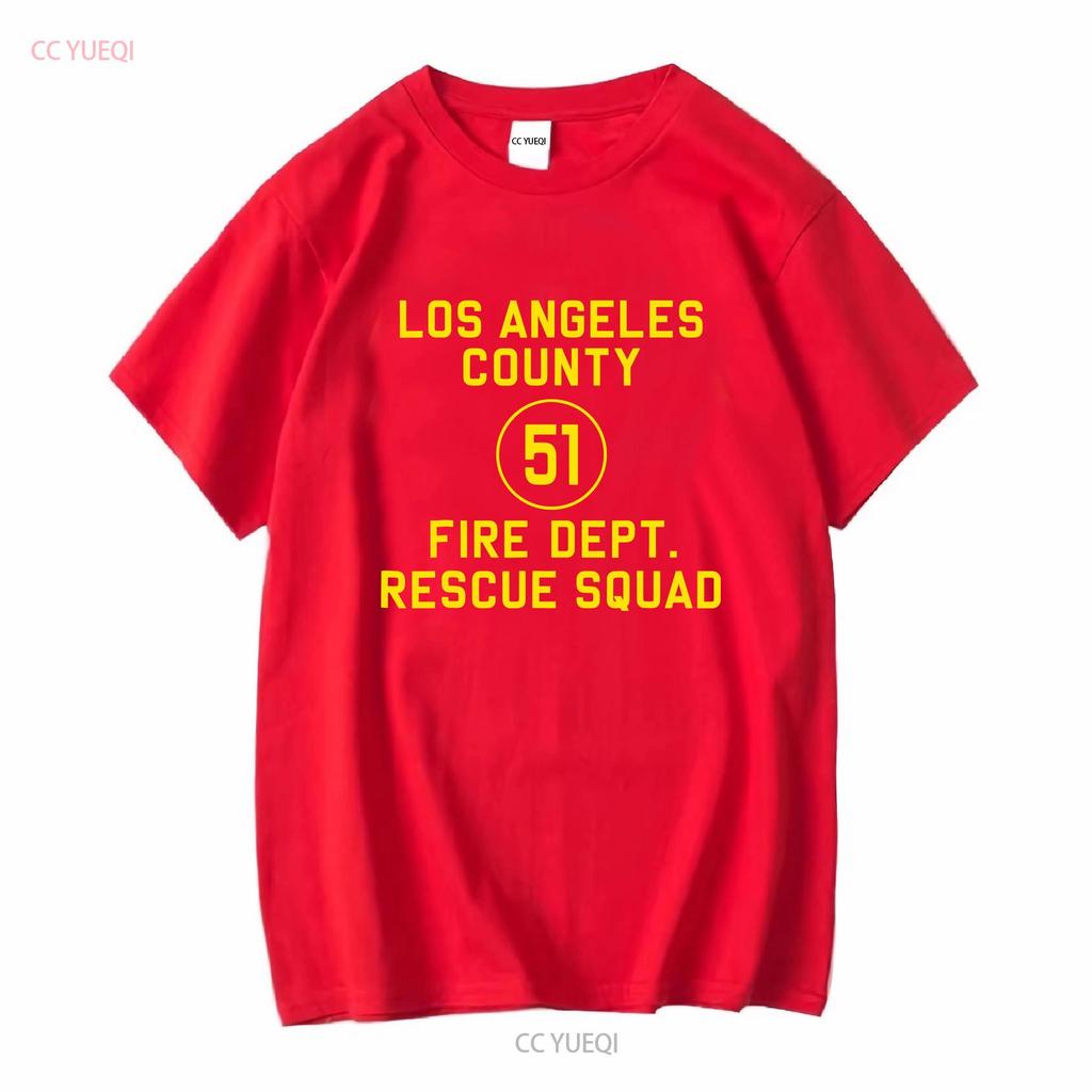 LA County 51 Fire Dept Resque Squad Logo Truck Side T Shirt vintage Washed Comfortable Stretched Casual Soft Unisex Slightly