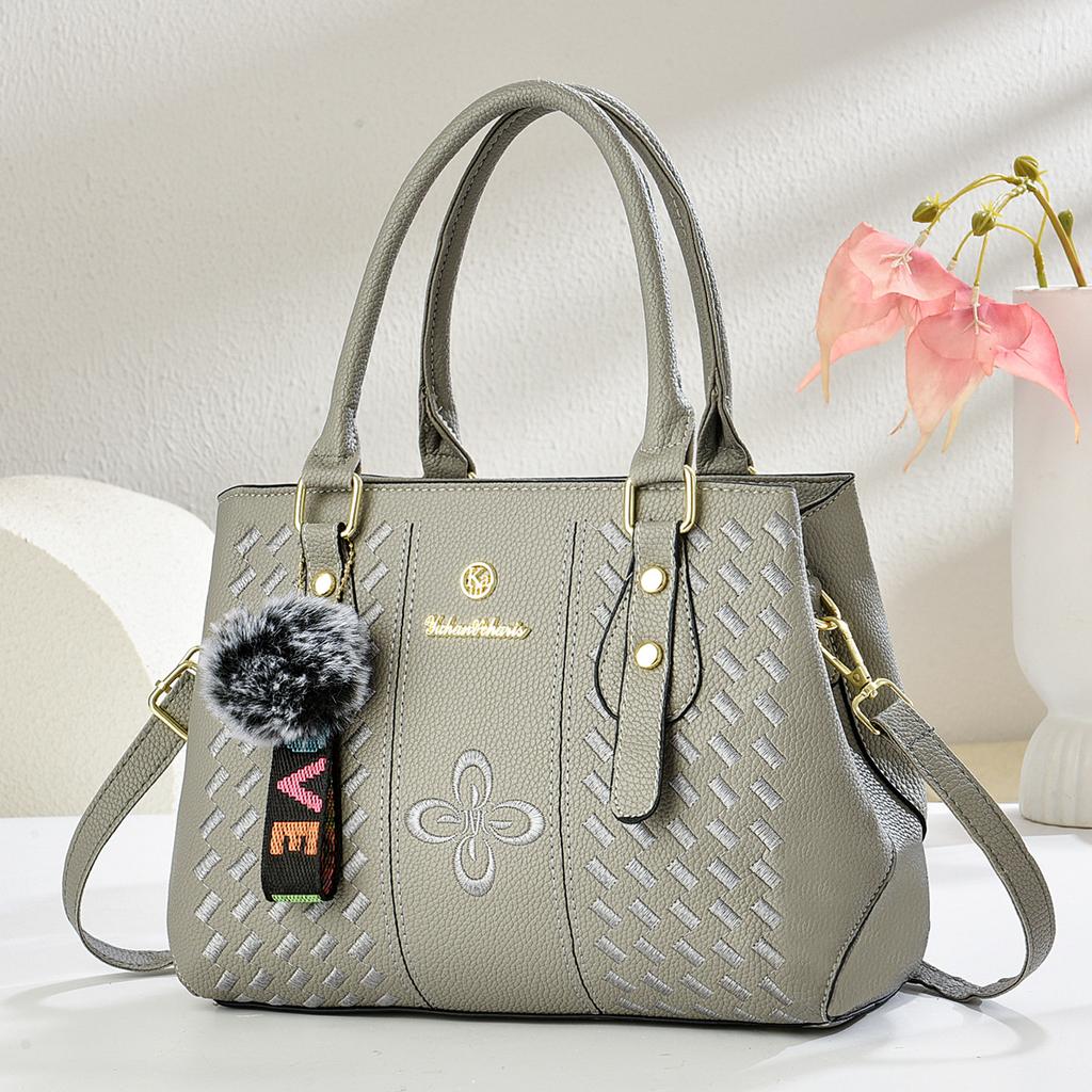 Japanese Style Exquisite Embroidered Ladies Handbag, Fashion Multiway Shoulder Crossbody Bag With Cute Plush Ornament