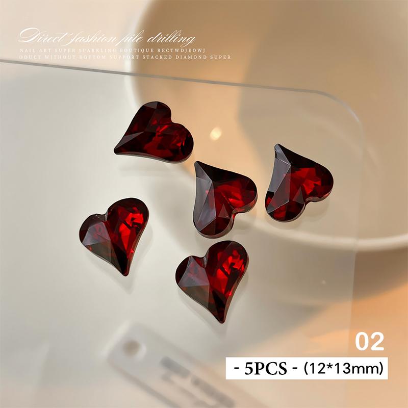 5 Pcs Red Nail Gems Pointed Bottom Rhinestones Multiple Shapes Nail Crystal Diamond Mixed Luxury Glass Rhinestones Charms Decor