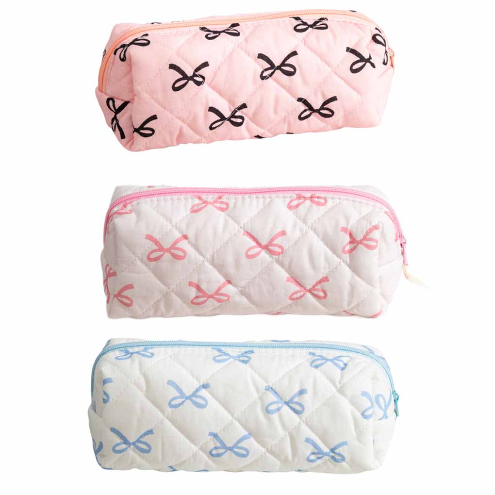 Lightweight Pencil Case Stationery Case Cosmetic Storage Bag Large Capacity Stationery Bag Pink Bow for Women (2078CM)